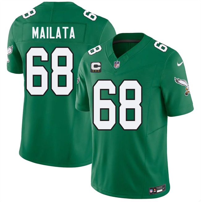 Men's Kelly Green Philadelphia Eagles #68 Jordan Mailata 2026 F.U.S.E. 3-Star C Patch Throwback Vapor Untouchable Limited Stitched Football Jersey